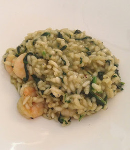 Black tiger prawn risotto with spinach and lemon butter